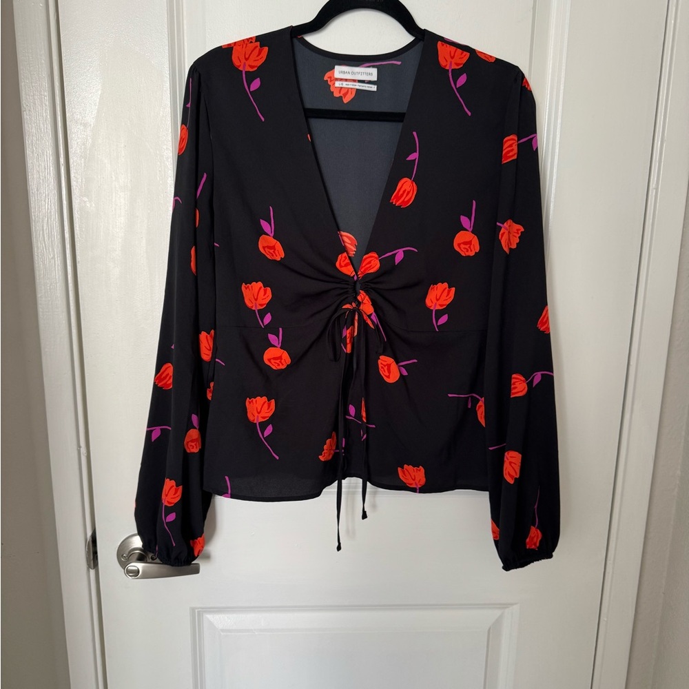 Floral Black and Red Women's Top